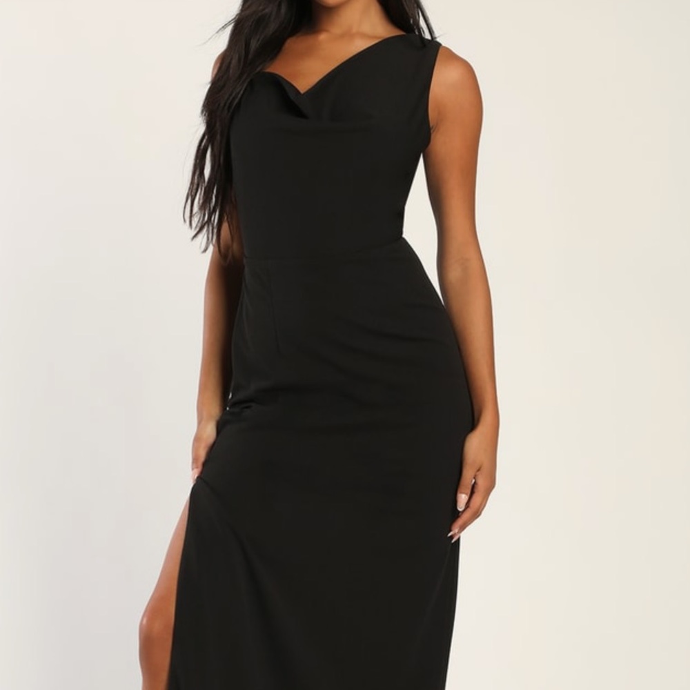 Black Asymmetrical Cowl Maxi Dress NWT